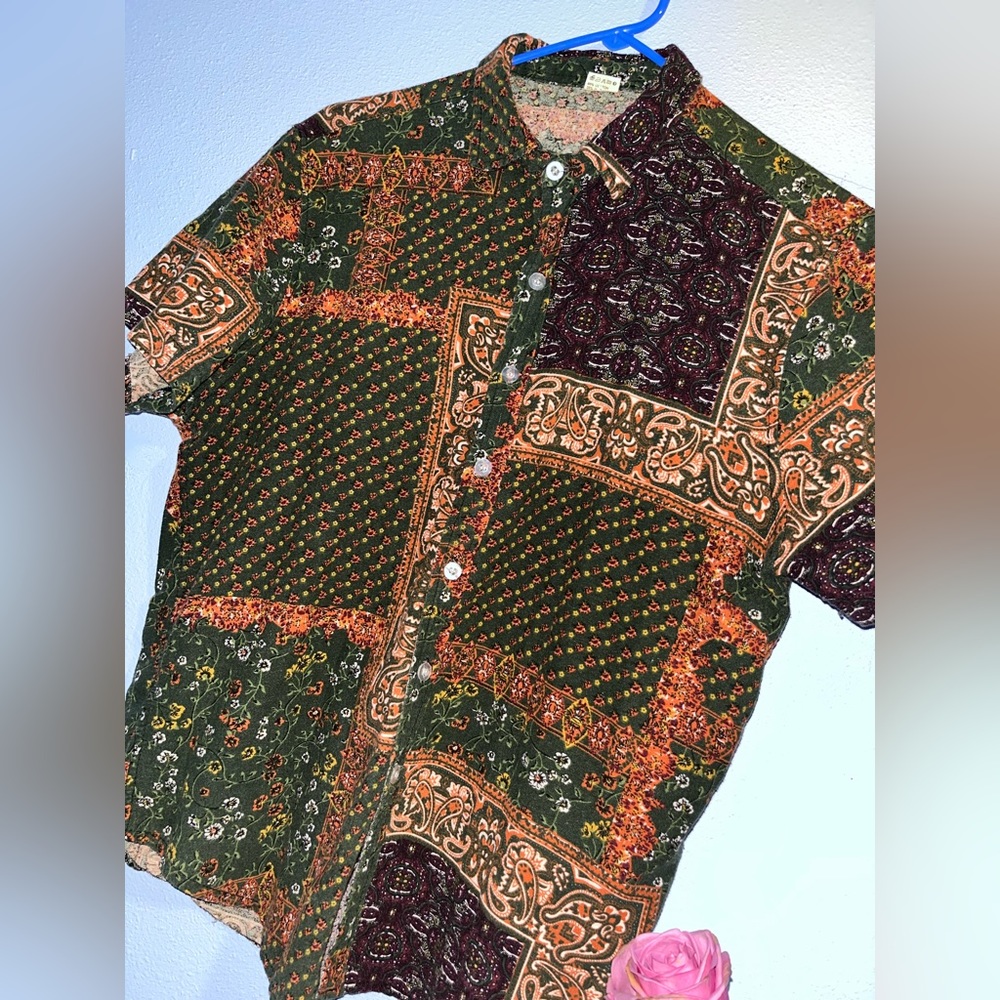 Paisley Patchwork Colorblock Dress Shirt
